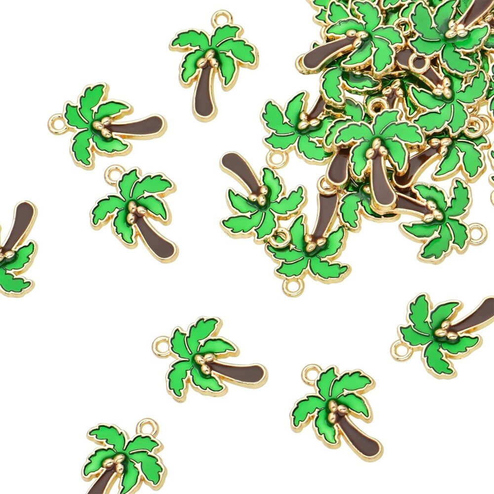 5231 Pack of 80 Coconut Tree Enamel Charms Gold Plated Colored Pendants